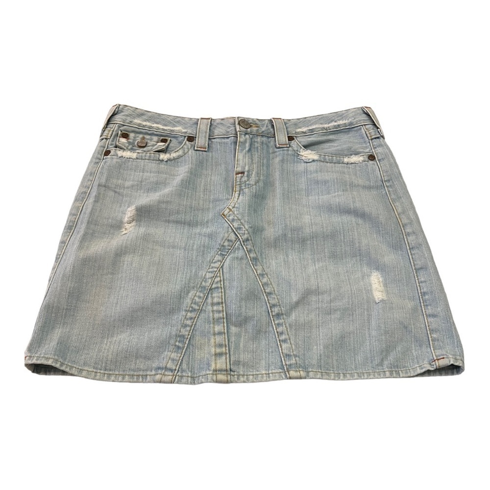 True Religion Distressed Joey Denim Skirt Blue Size 31